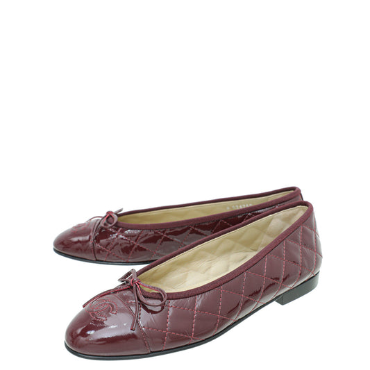 Chanel Burgundy Quilted Ballet Flats 38