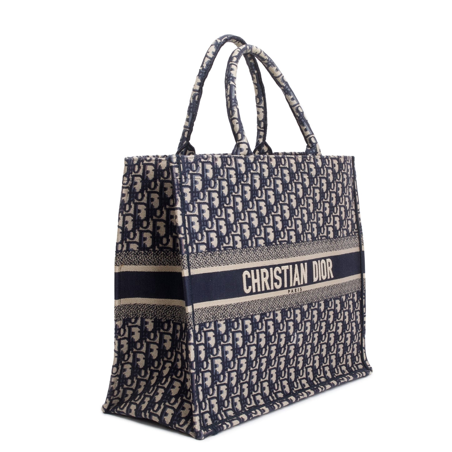 Christian Dior 2020 Ecru and Blue Dior Oblique Embroidery Large Book Tote