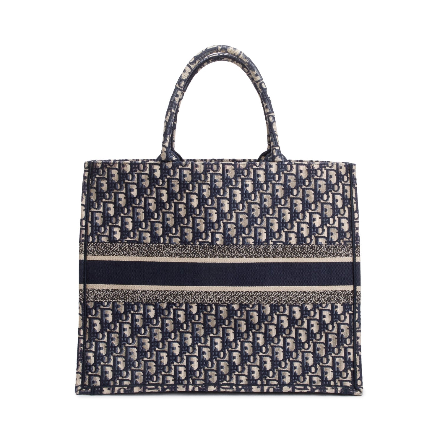 Christian Dior 2020 Ecru and Blue Dior Oblique Embroidery Large Book Tote