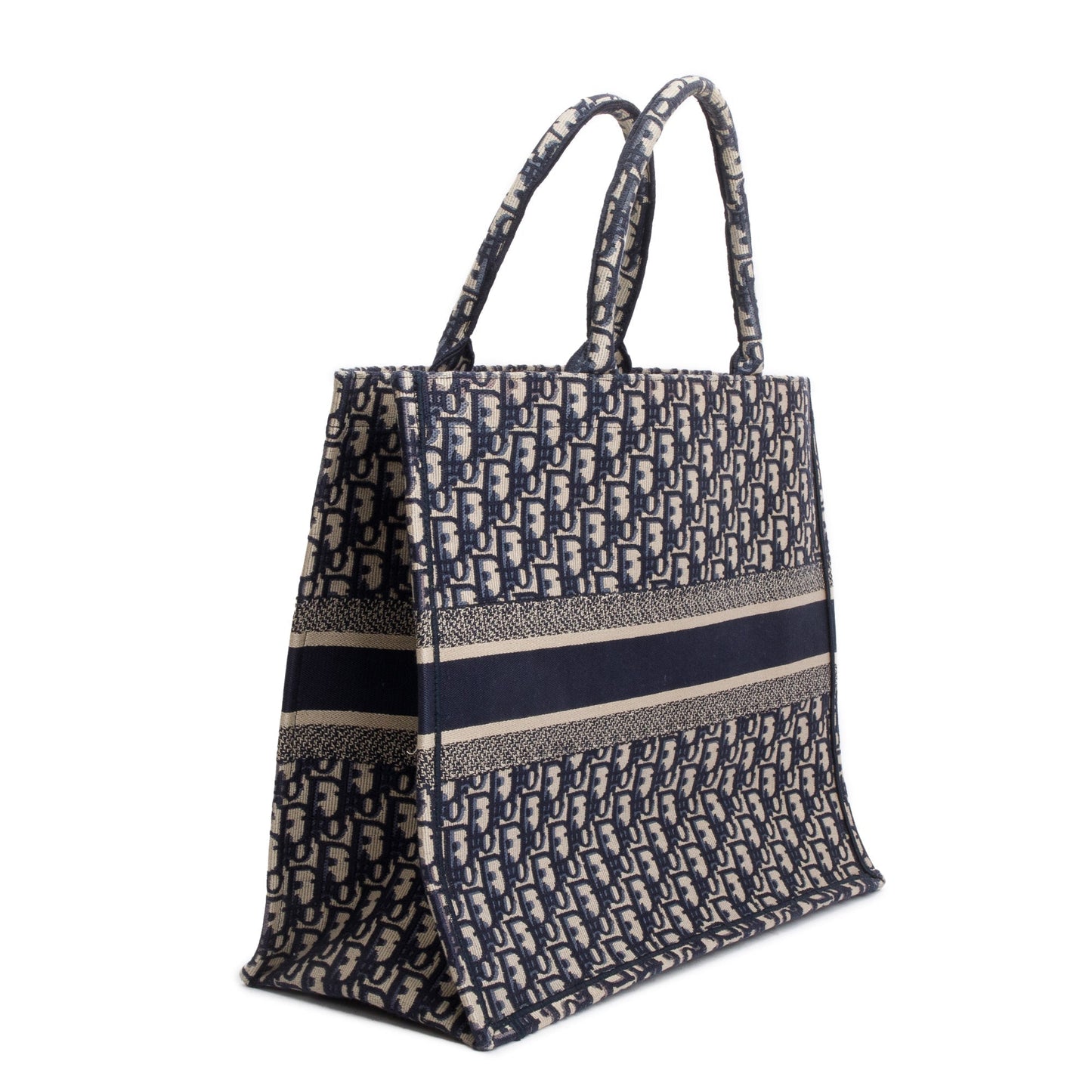 Christian Dior 2020 Ecru and Blue Dior Oblique Embroidery Large Book Tote