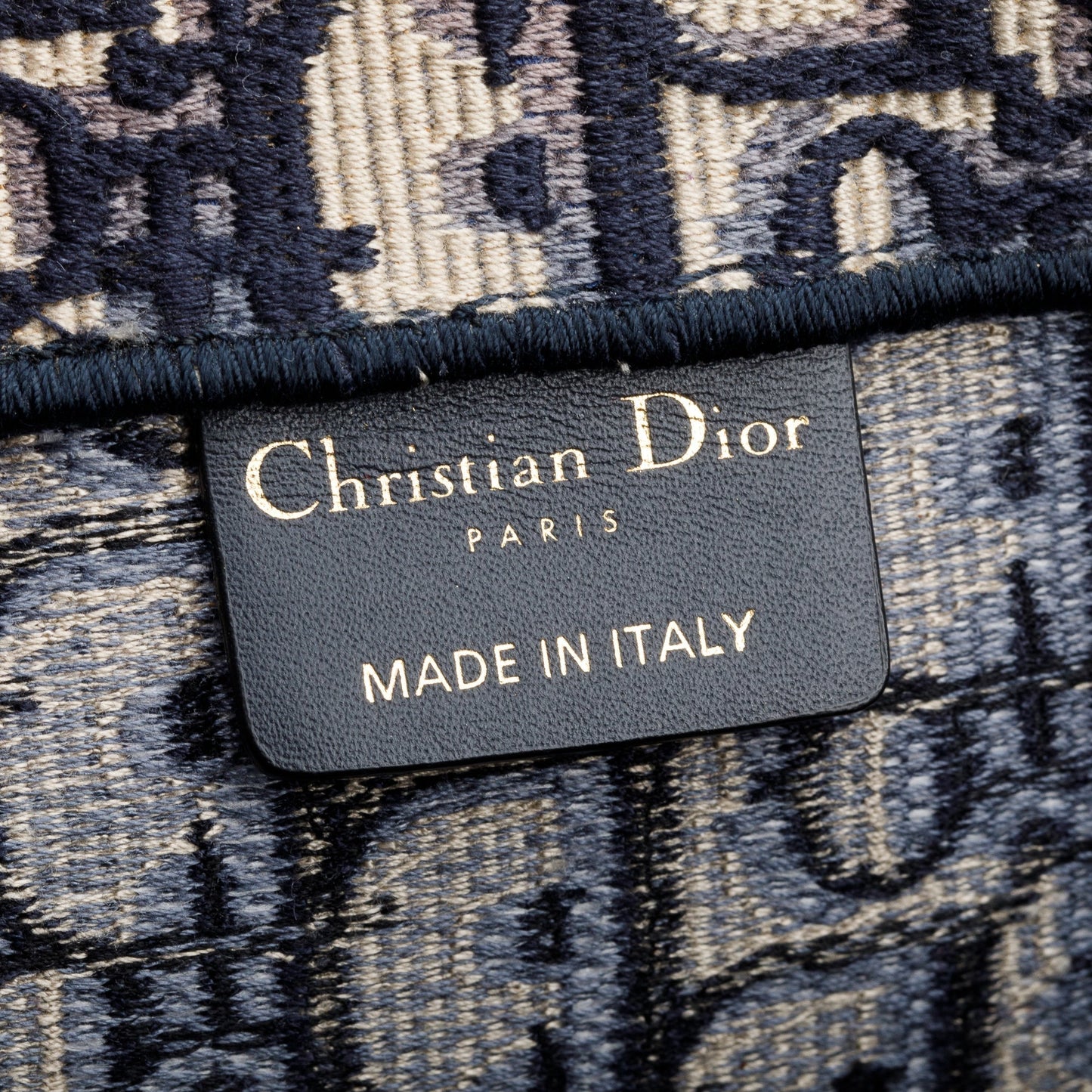 Christian Dior 2020 Ecru and Blue Dior Oblique Embroidery Large Book Tote