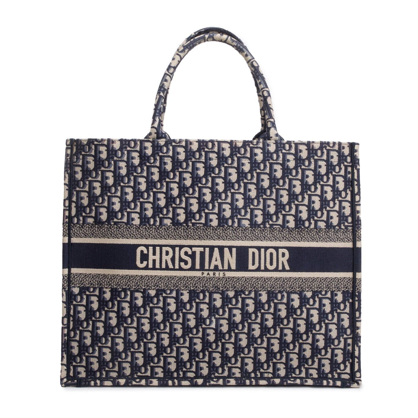 Christian Dior 2020 Ecru and Blue Dior Oblique Embroidery Large Book Tote
