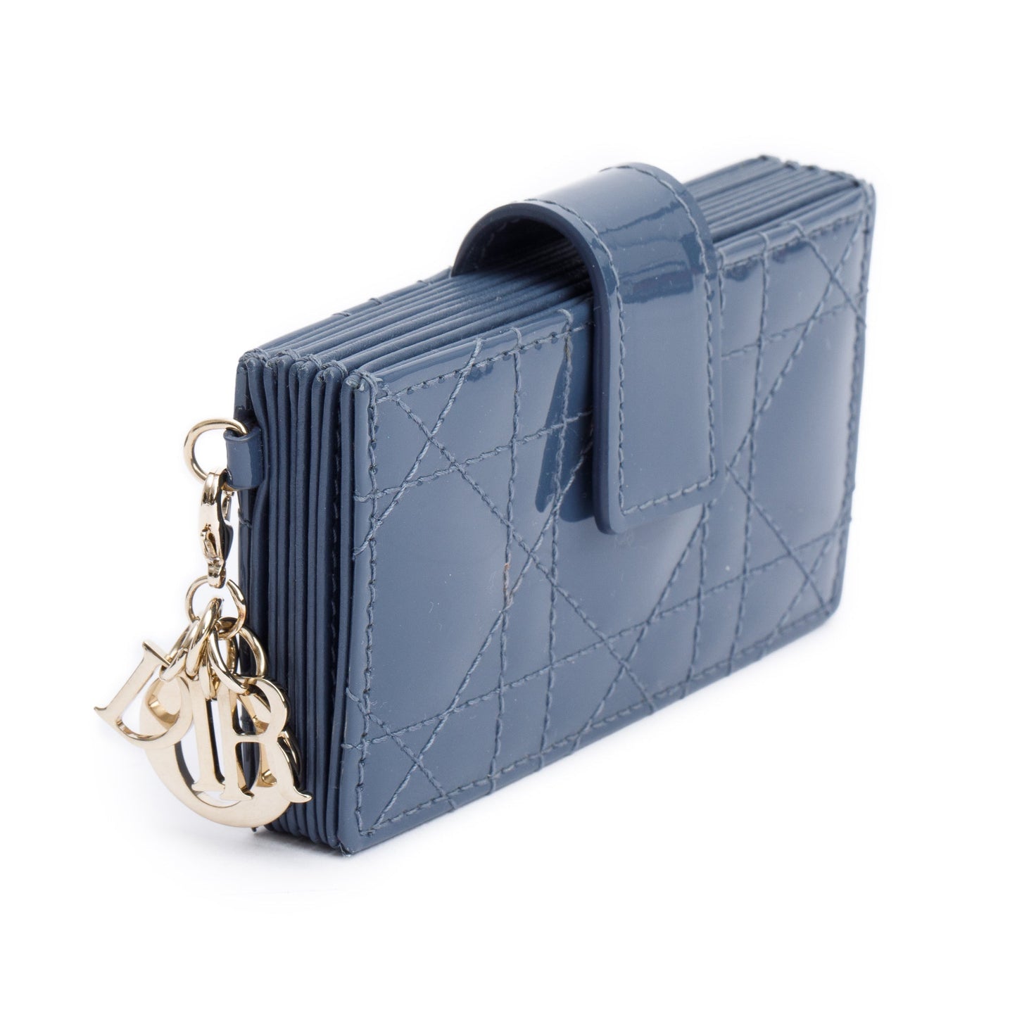 Christian Dior 2020 Grey Cannage Patent Leather Lady Dior Jasmin Card Holder