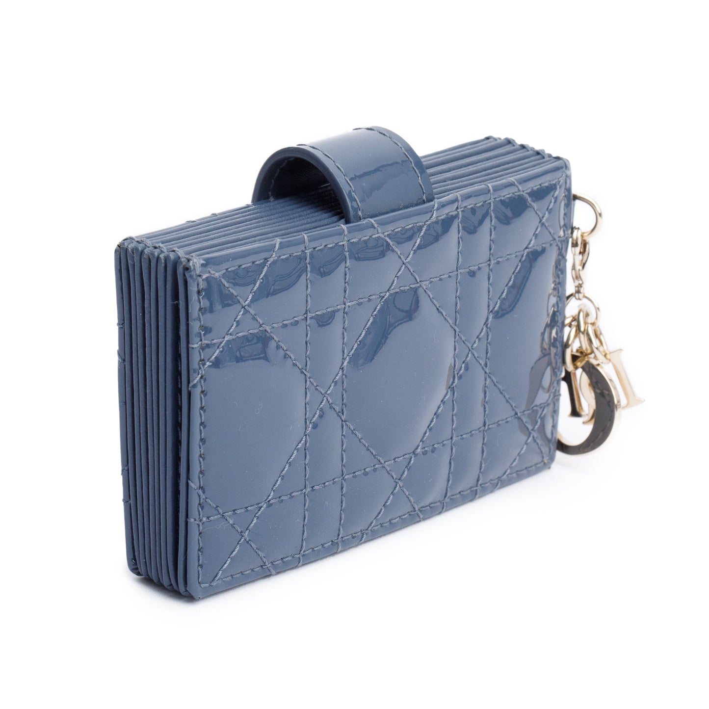 Christian Dior 2020 Grey Cannage Patent Leather Lady Dior Jasmin Card Holder