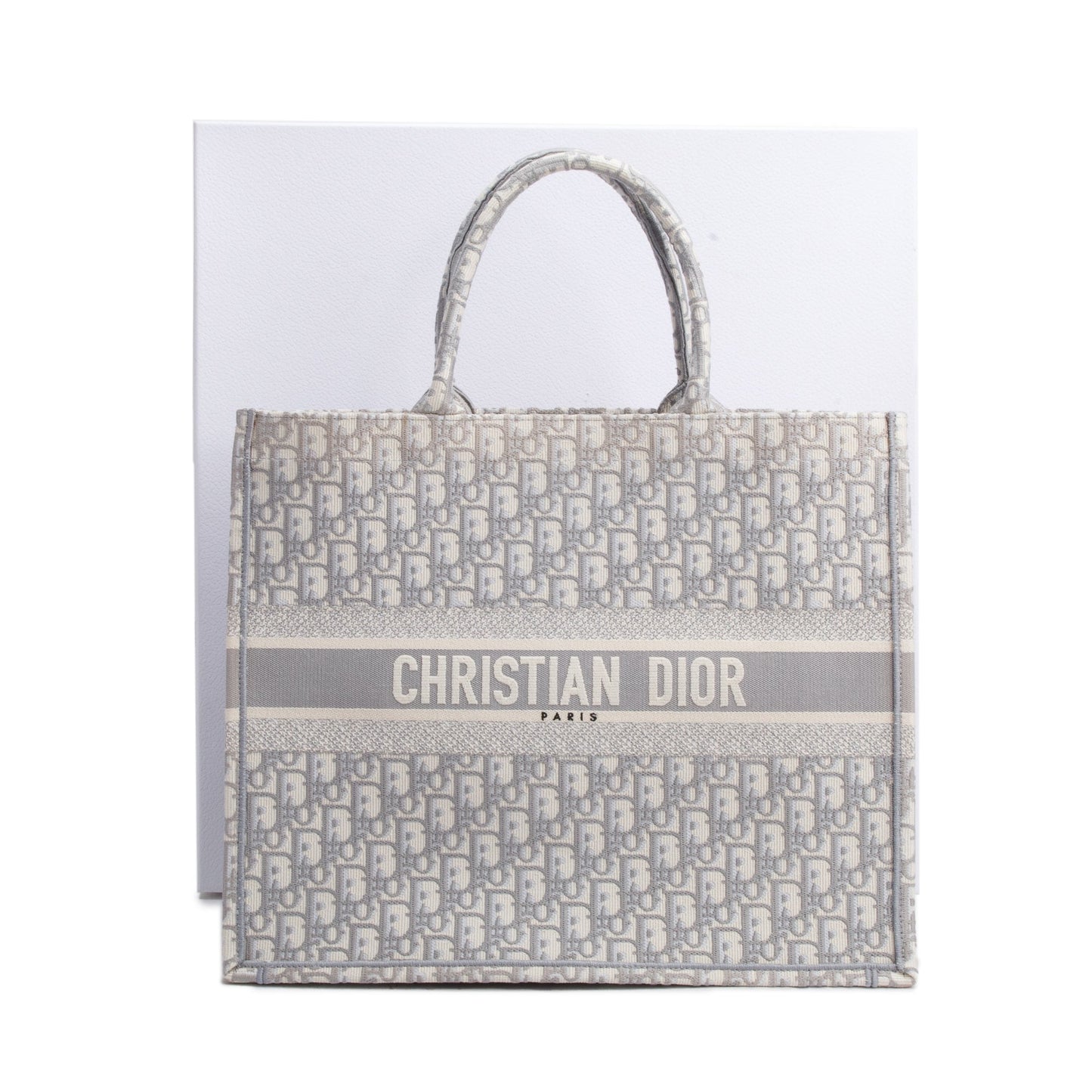 Christian Dior 2020 Grey & Neutral Dior Oblique Embroidery Large Book Tote