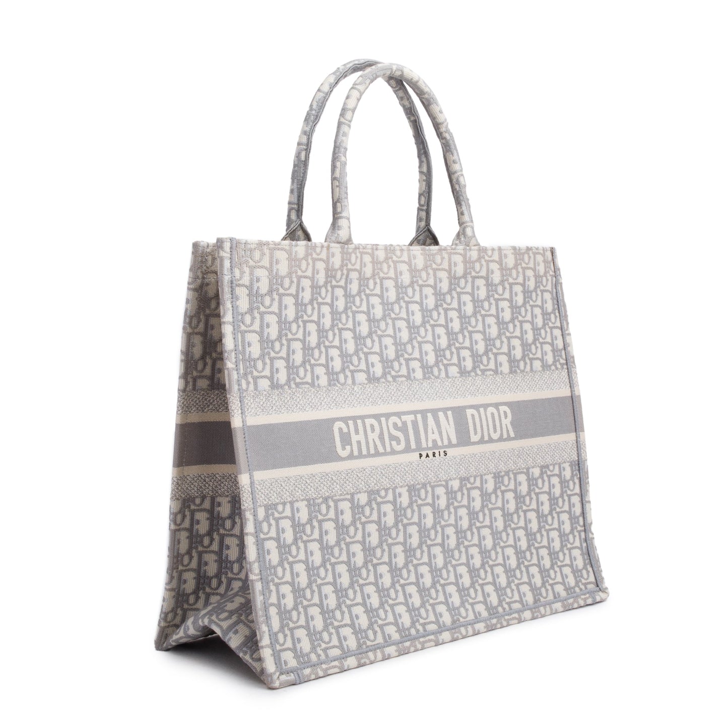 Christian Dior 2020 Grey & Neutral Dior Oblique Embroidery Large Book Tote