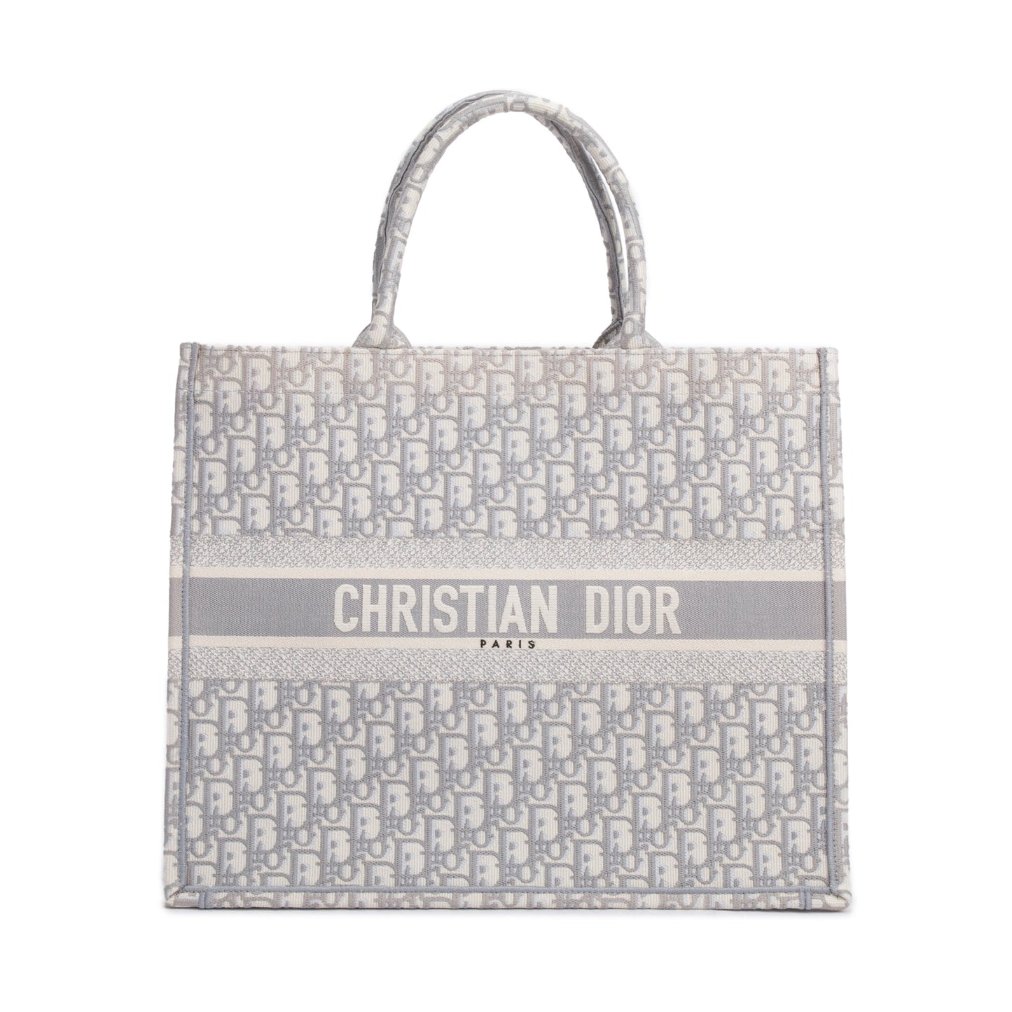 Christian Dior 2020 Grey & Neutral Dior Oblique Embroidery Large Book Tote