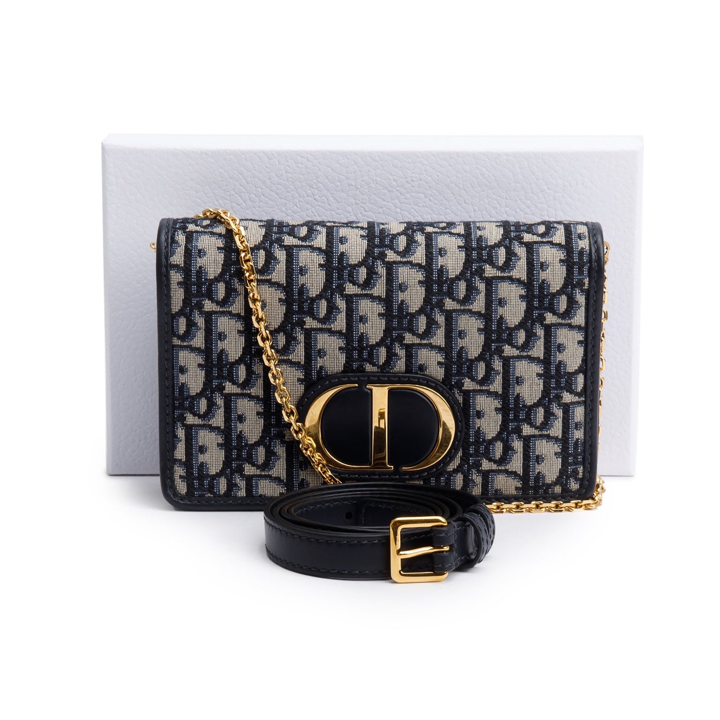 Christian Dior 2020 Navy Oblique 30 Montaigne 2-In-1 Pouch Bag