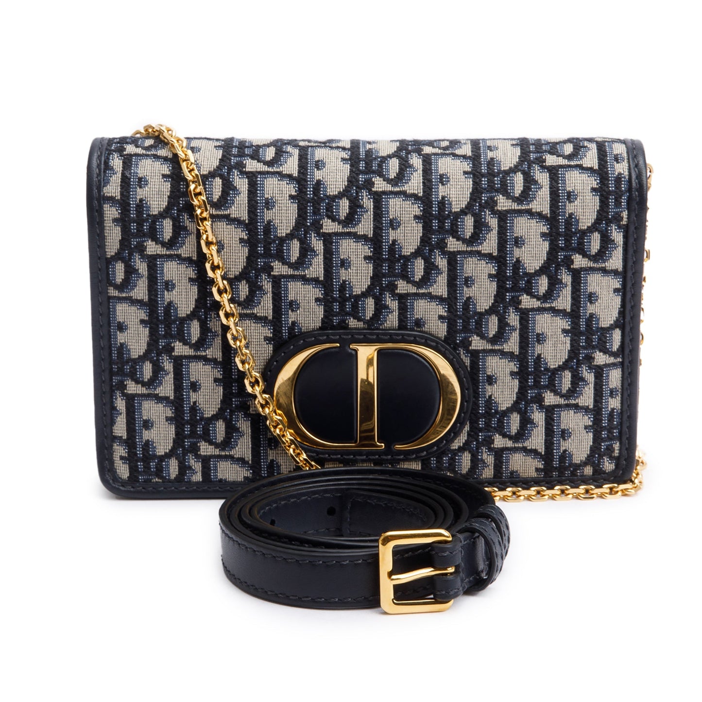 Christian Dior 2020 Navy Oblique 30 Montaigne 2-In-1 Pouch Bag