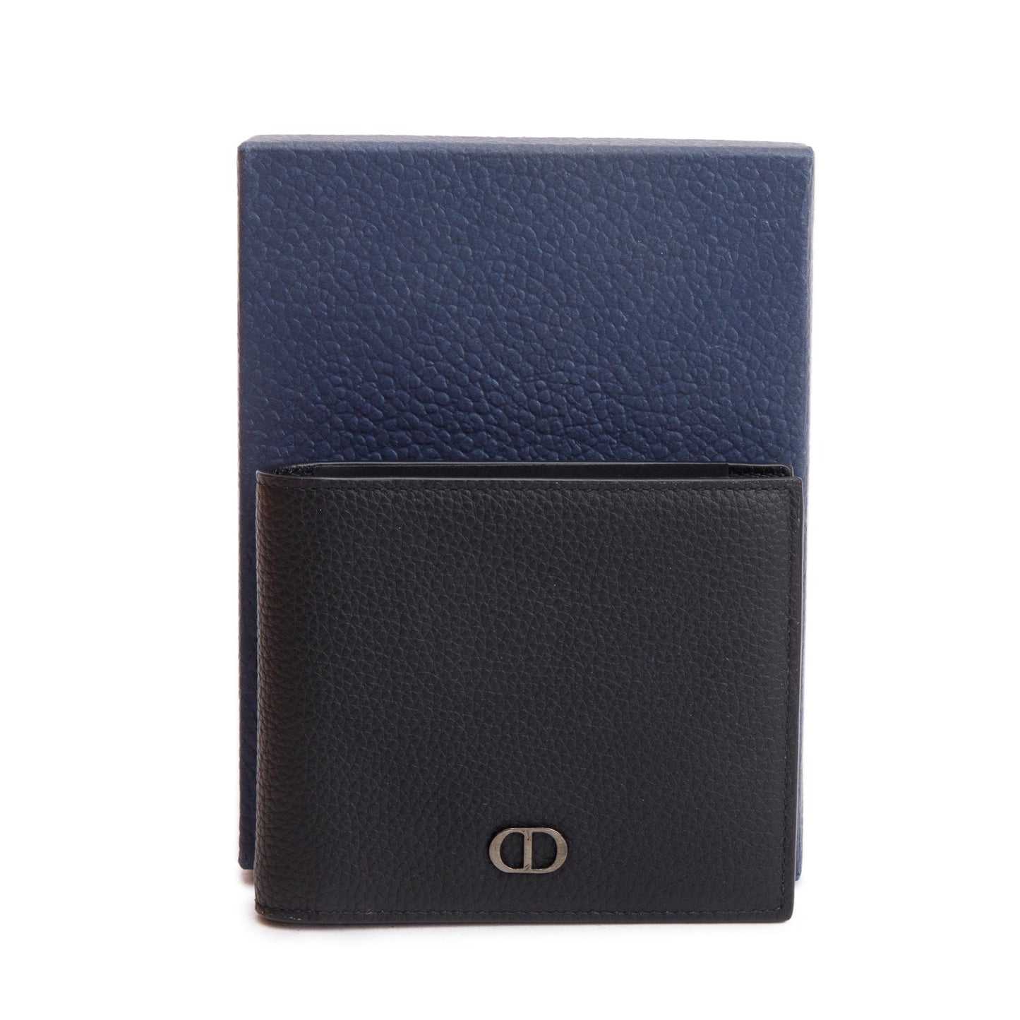 Christian Dior 2021 Black Grained Leather CD Icon Bifold Wallet