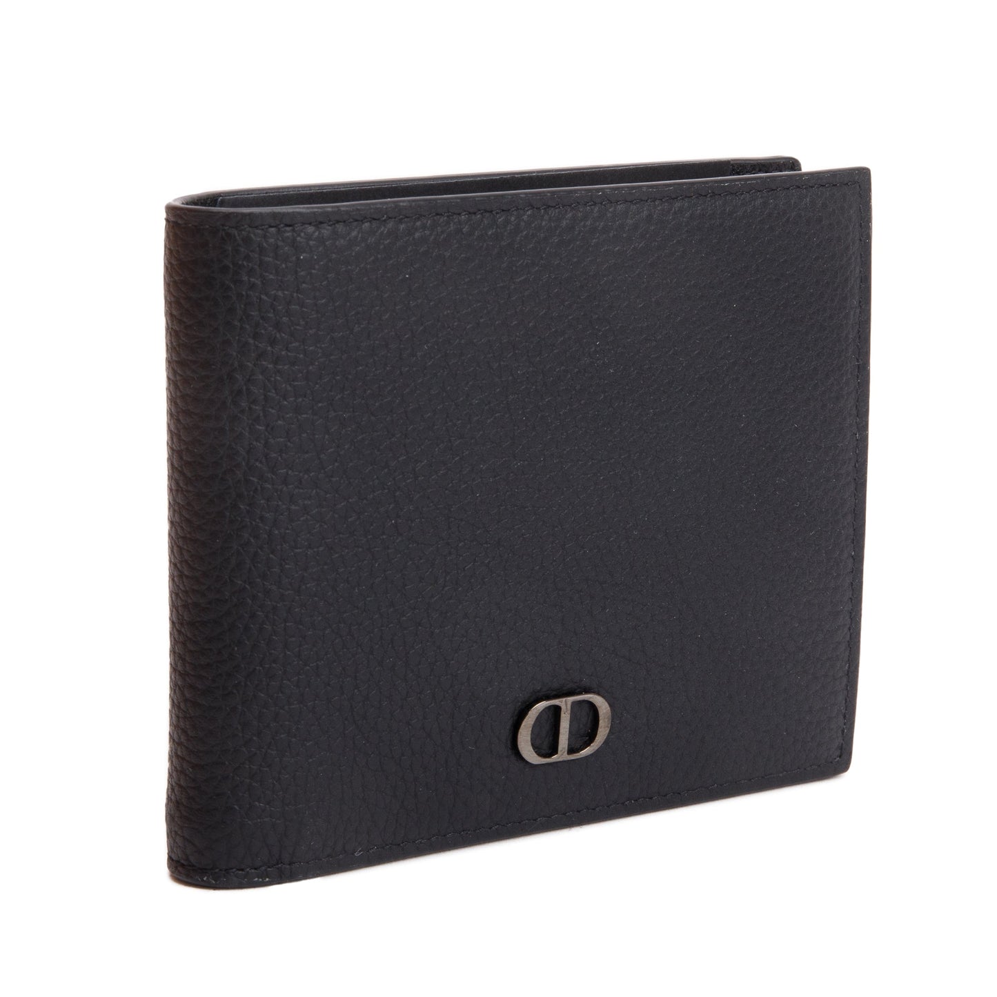 Christian Dior 2021 Black Grained Leather CD Icon Bifold Wallet