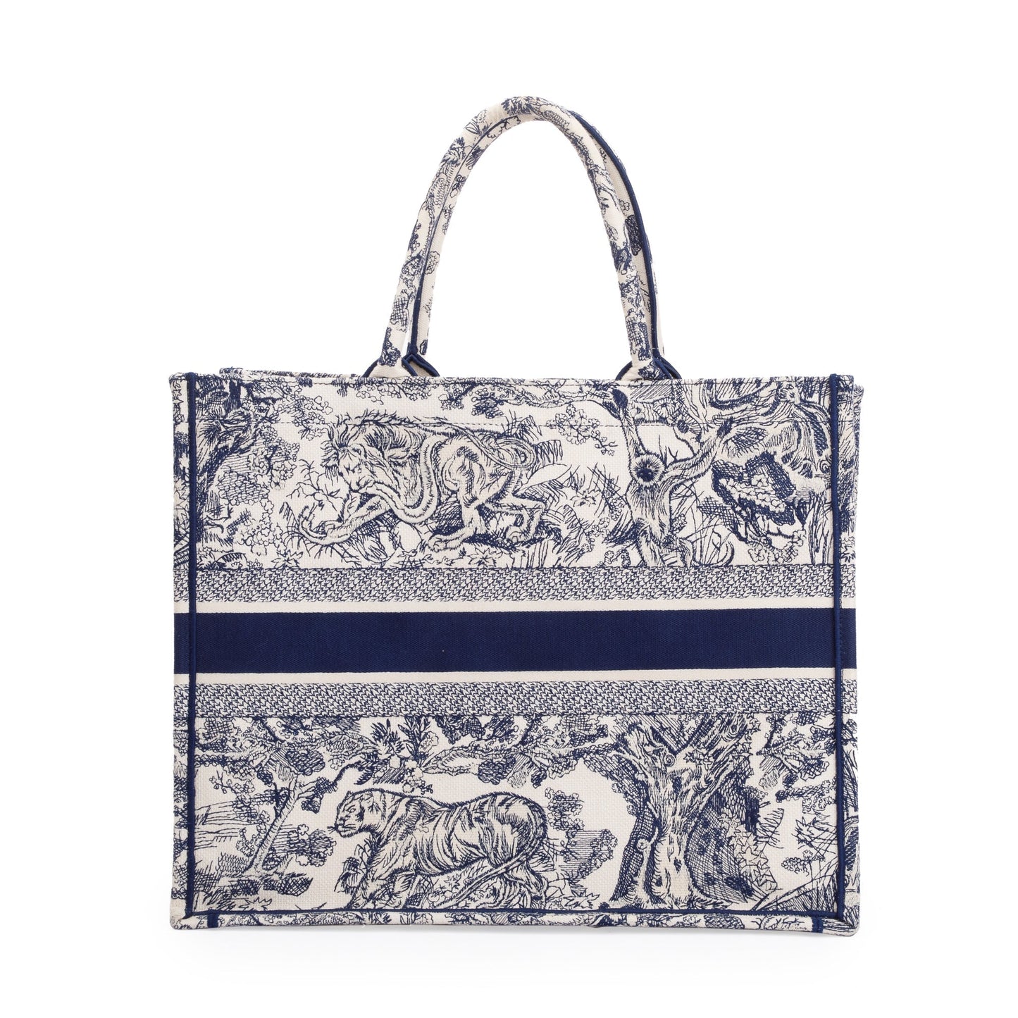 Christian Dior 2021 Large Ecru and Blue Toile de Jouy  Embroidery Canvas Book Tote