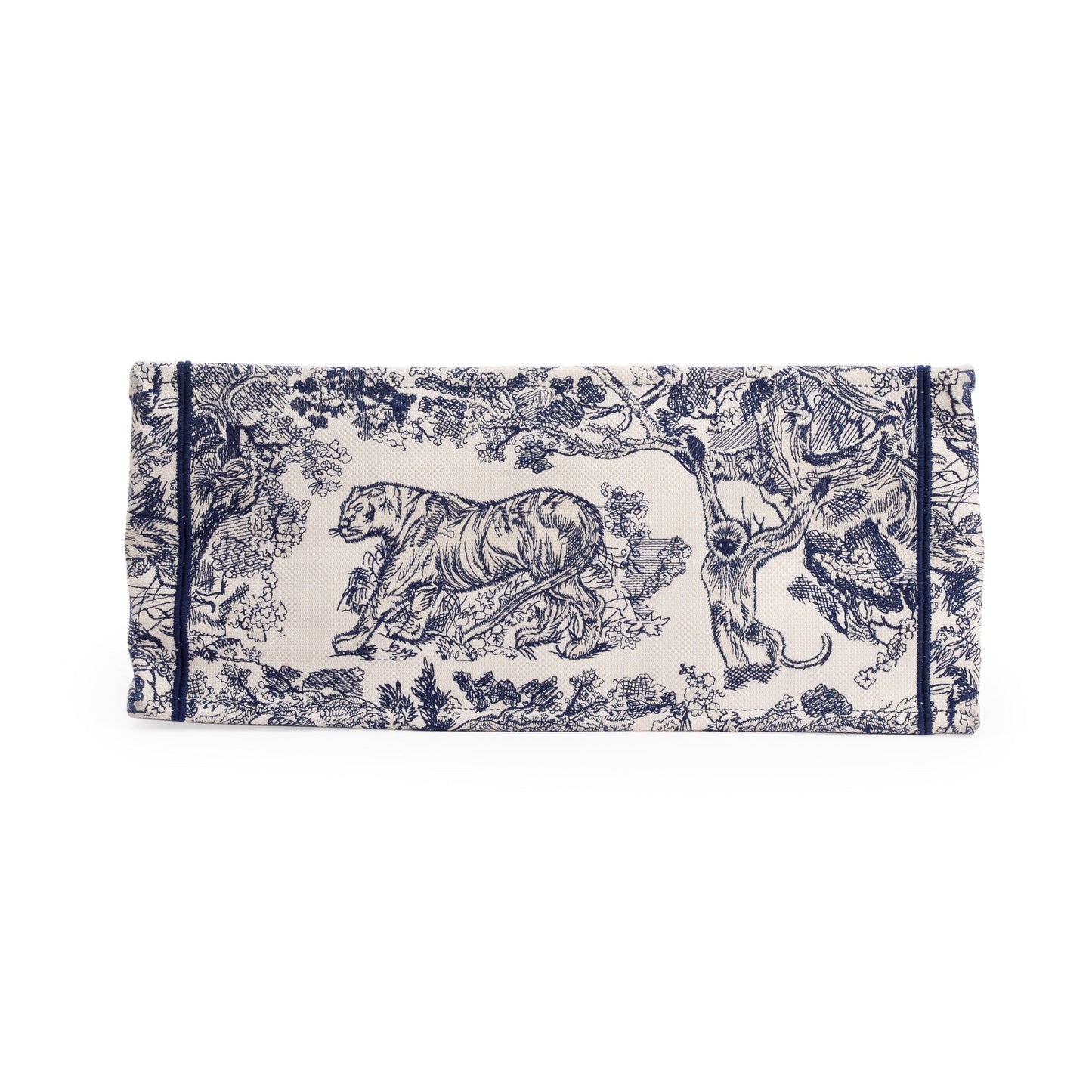 Christian Dior 2021 Large Ecru and Blue Toile de Jouy  Embroidery Canvas Book Tote