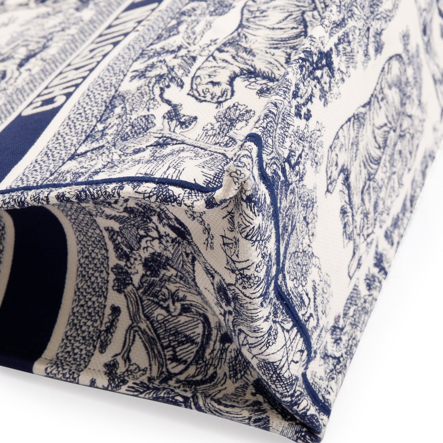 Christian Dior 2021 Large Ecru and Blue Toile de Jouy  Embroidery Canvas Book Tote