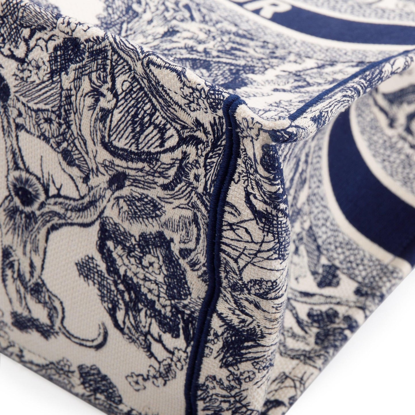 Christian Dior 2021 Large Ecru and Blue Toile de Jouy  Embroidery Canvas Book Tote