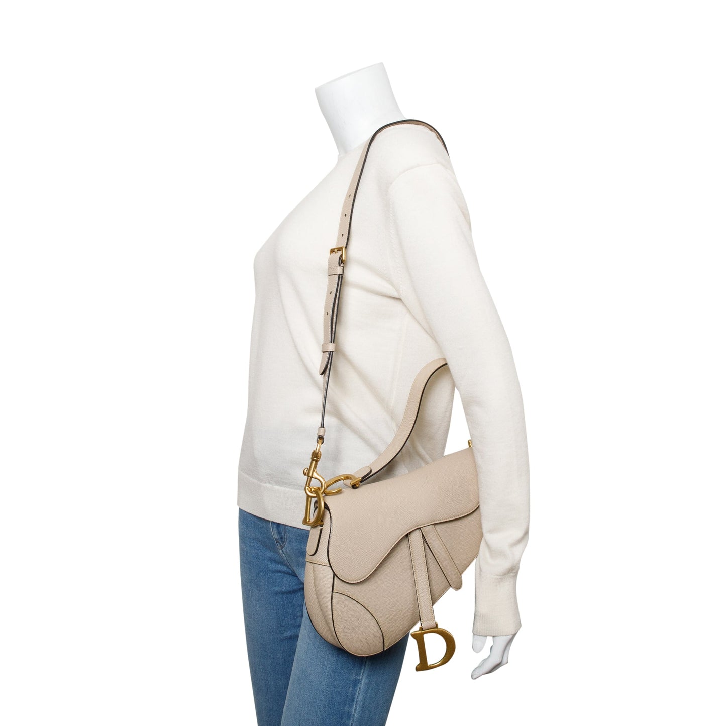 Christian Dior 2022 Beige Grained Calfskin Leather Saddle Bag