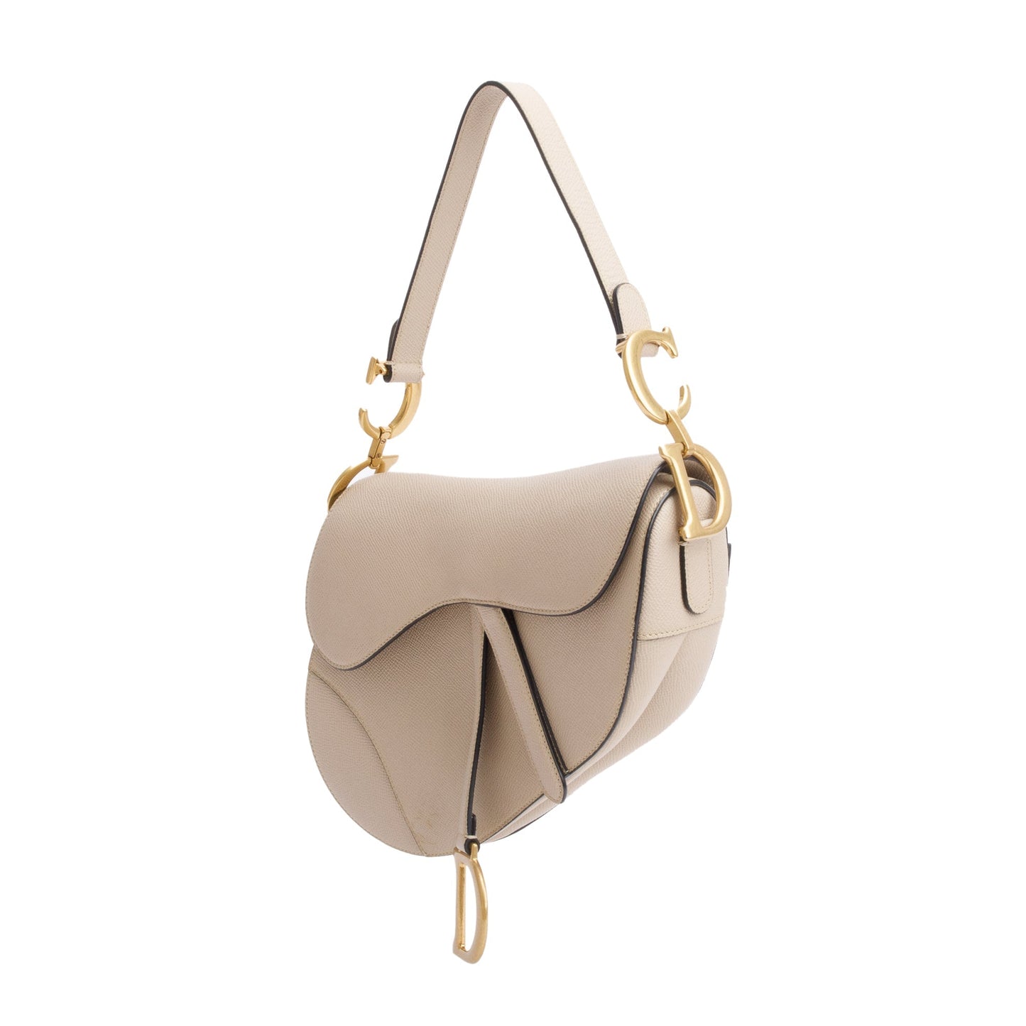 Christian Dior 2022 Beige Grained Calfskin Leather Saddle Bag