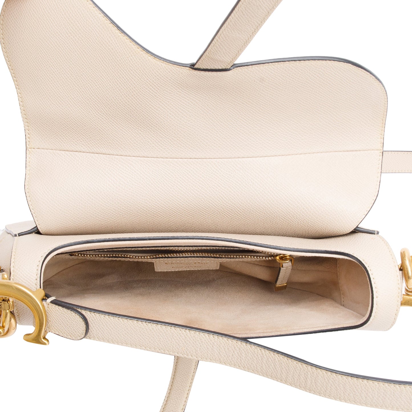 Christian Dior 2022 Beige Grained Calfskin Leather Saddle Bag