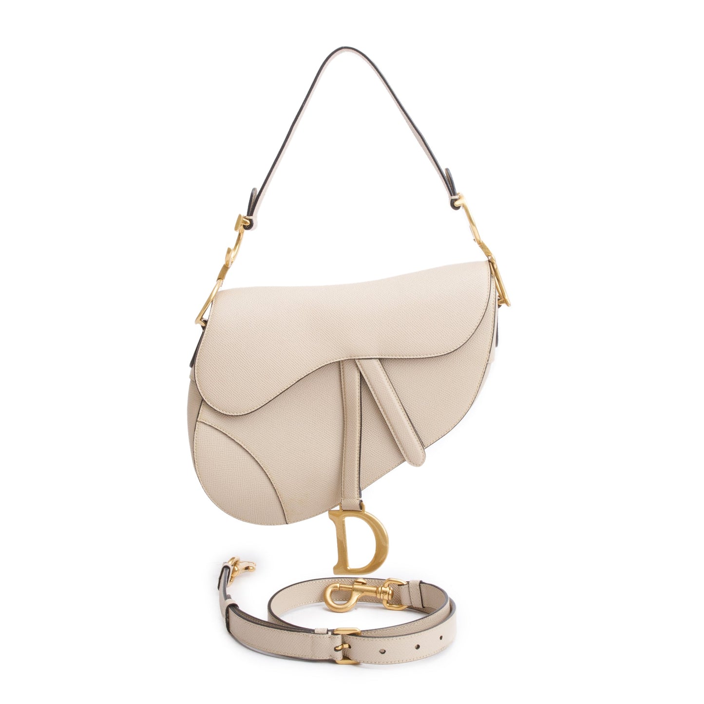 Christian Dior 2022 Beige Grained Calfskin Leather Saddle Bag