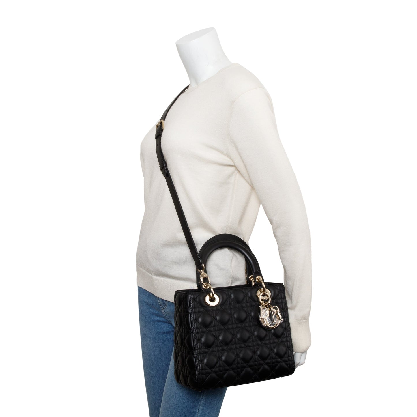 Christian Dior 2022 Black Cannage Lambskin Leather Medium Lady Dior Bag