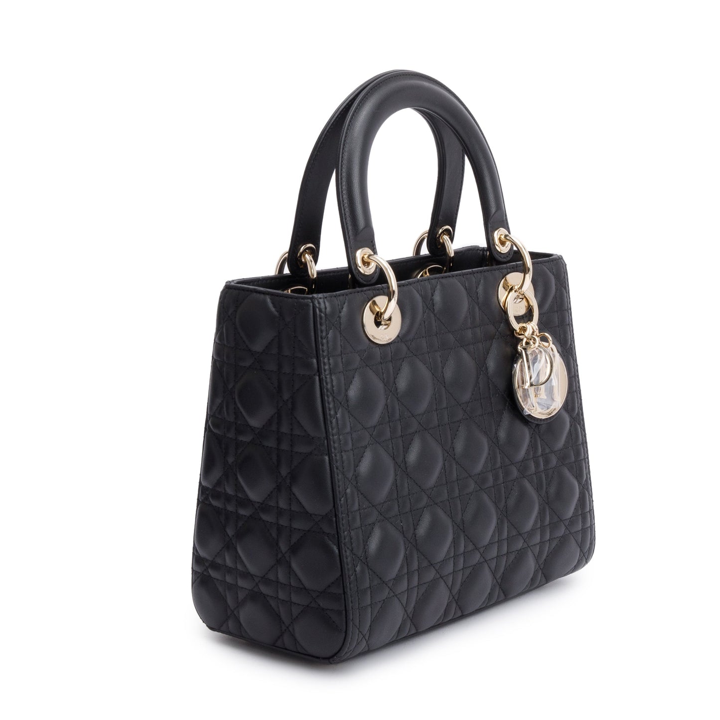 Christian Dior 2022 Black Cannage Lambskin Leather Medium Lady Dior Bag
