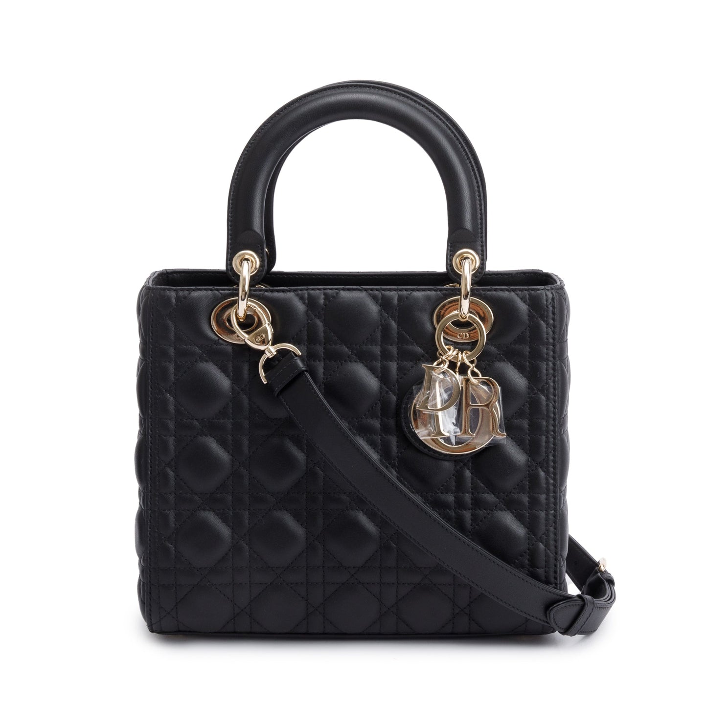 Christian Dior 2022 Black Cannage Lambskin Leather Medium Lady Dior Bag