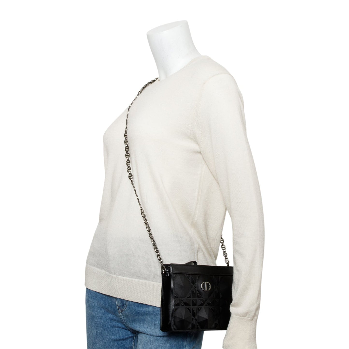 Christian Dior 2022 Black Macrocannage Diamond Quilted Caro Pouch with Chain