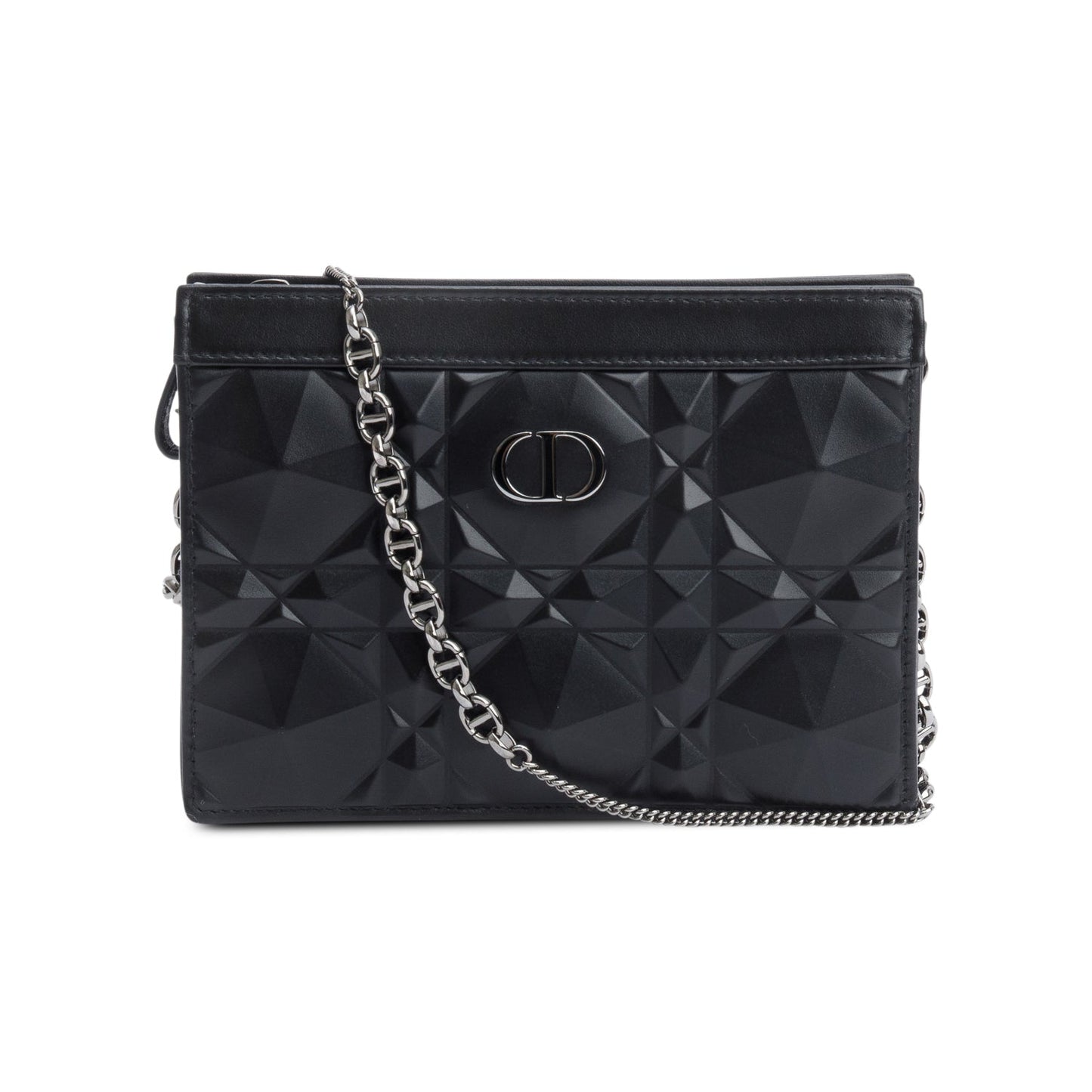 Christian Dior 2022 Black Macrocannage Diamond Quilted Caro Pouch with Chain