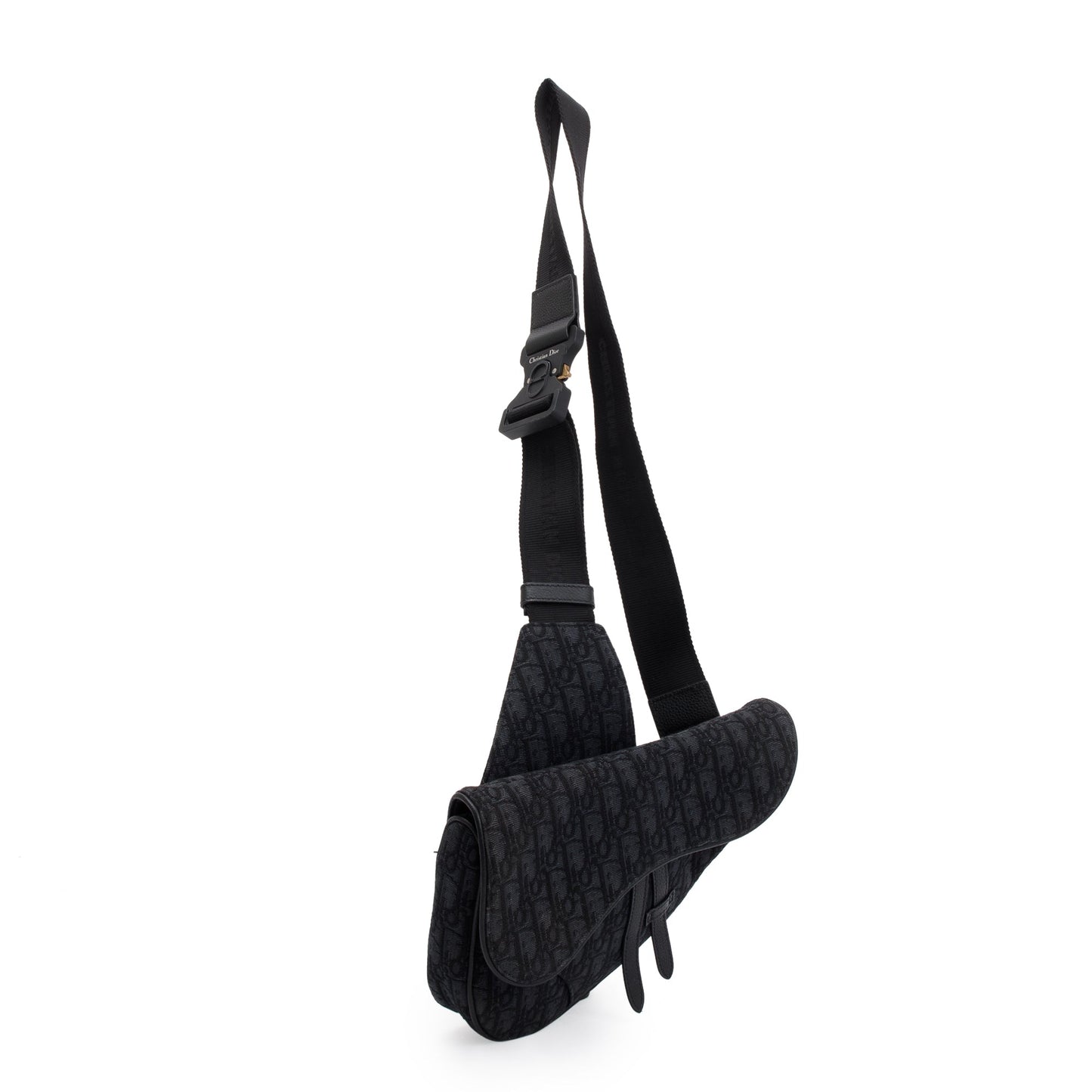 Christian Dior 2022 Black Oblique Jacquard Saddle Bag