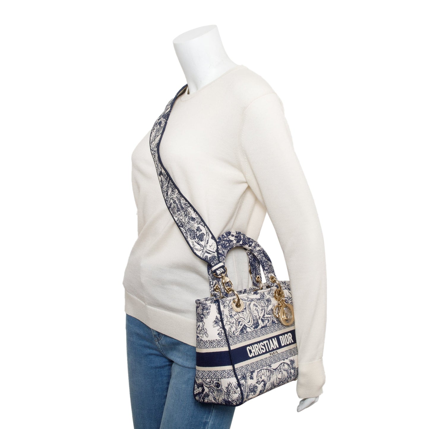 Christian Dior 2022 Blue Toile De Jouy Reverse Embroidery Medium Lady D-Lite Bag
