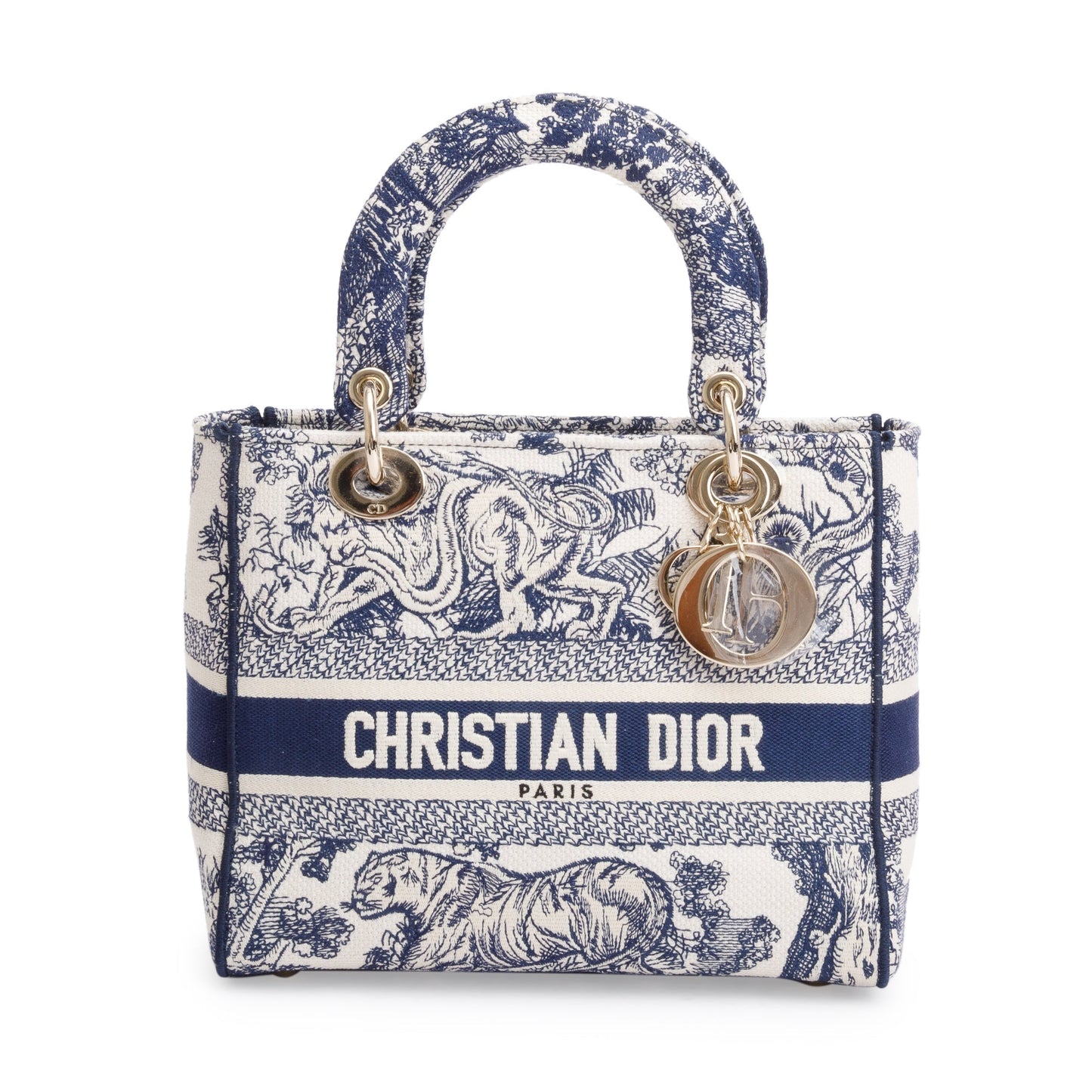 Christian Dior 2022 Blue Toile De Jouy Reverse Embroidery Medium Lady D-Lite Bag