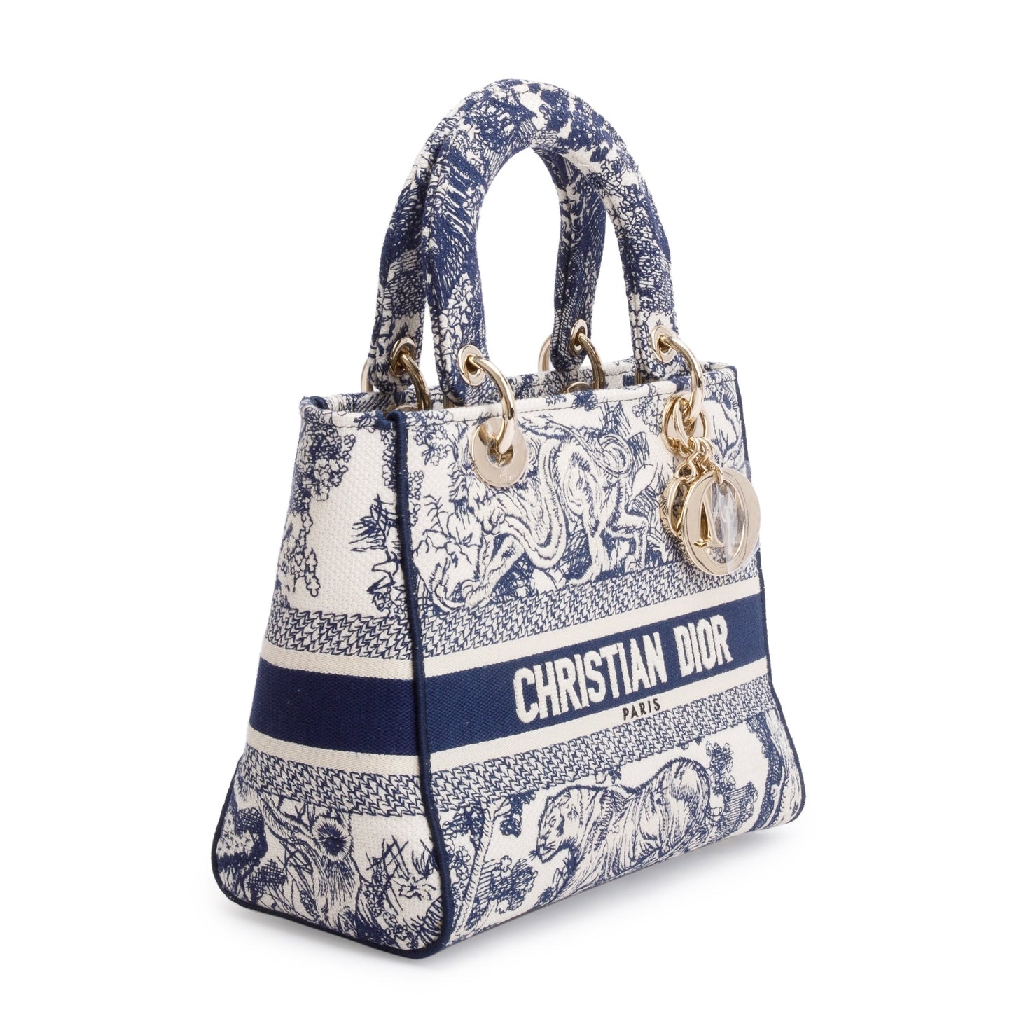 Christian Dior 2022 Blue Toile De Jouy Reverse Embroidery Medium Lady D-Lite Bag