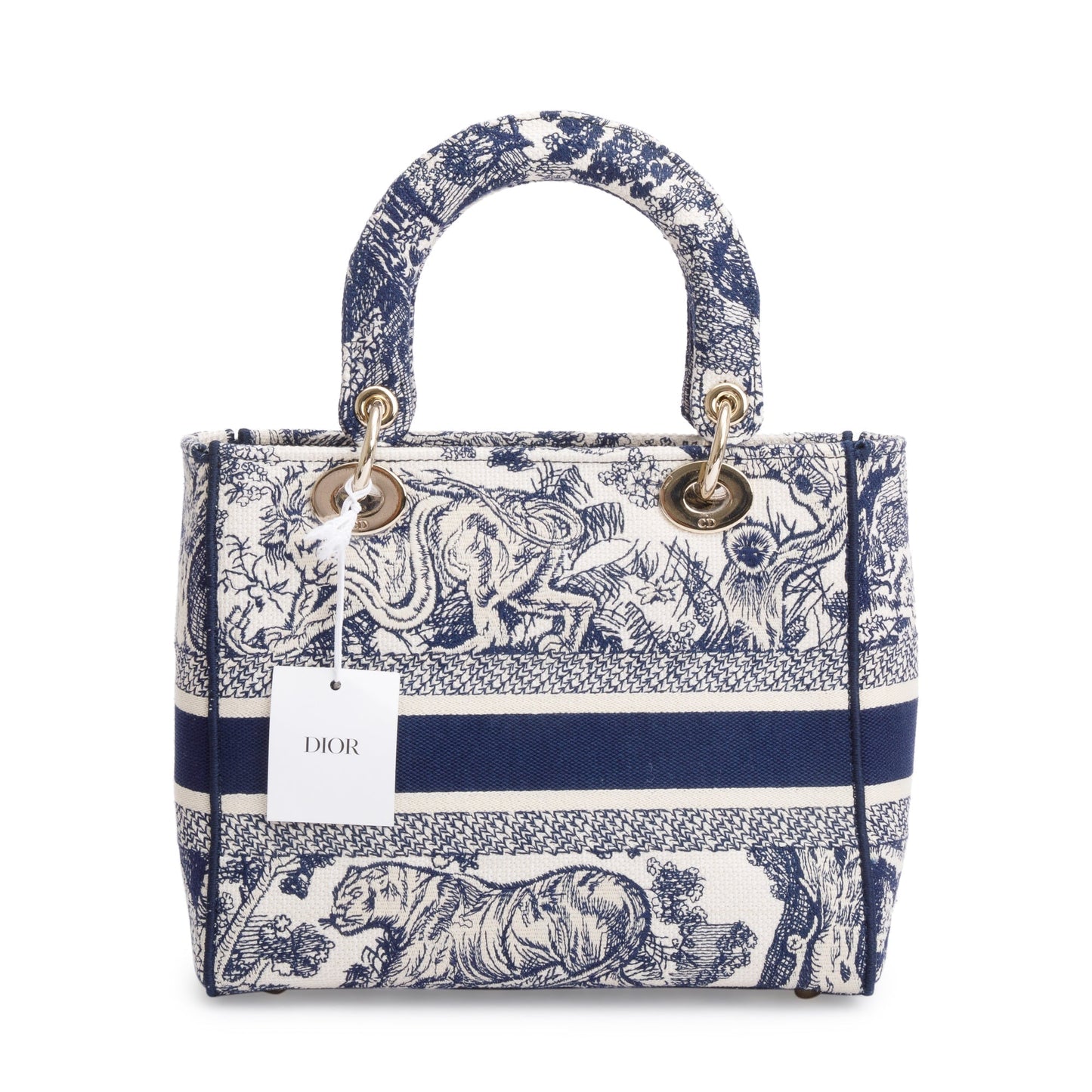 Christian Dior 2022 Blue Toile De Jouy Reverse Embroidery Medium Lady D-Lite Bag