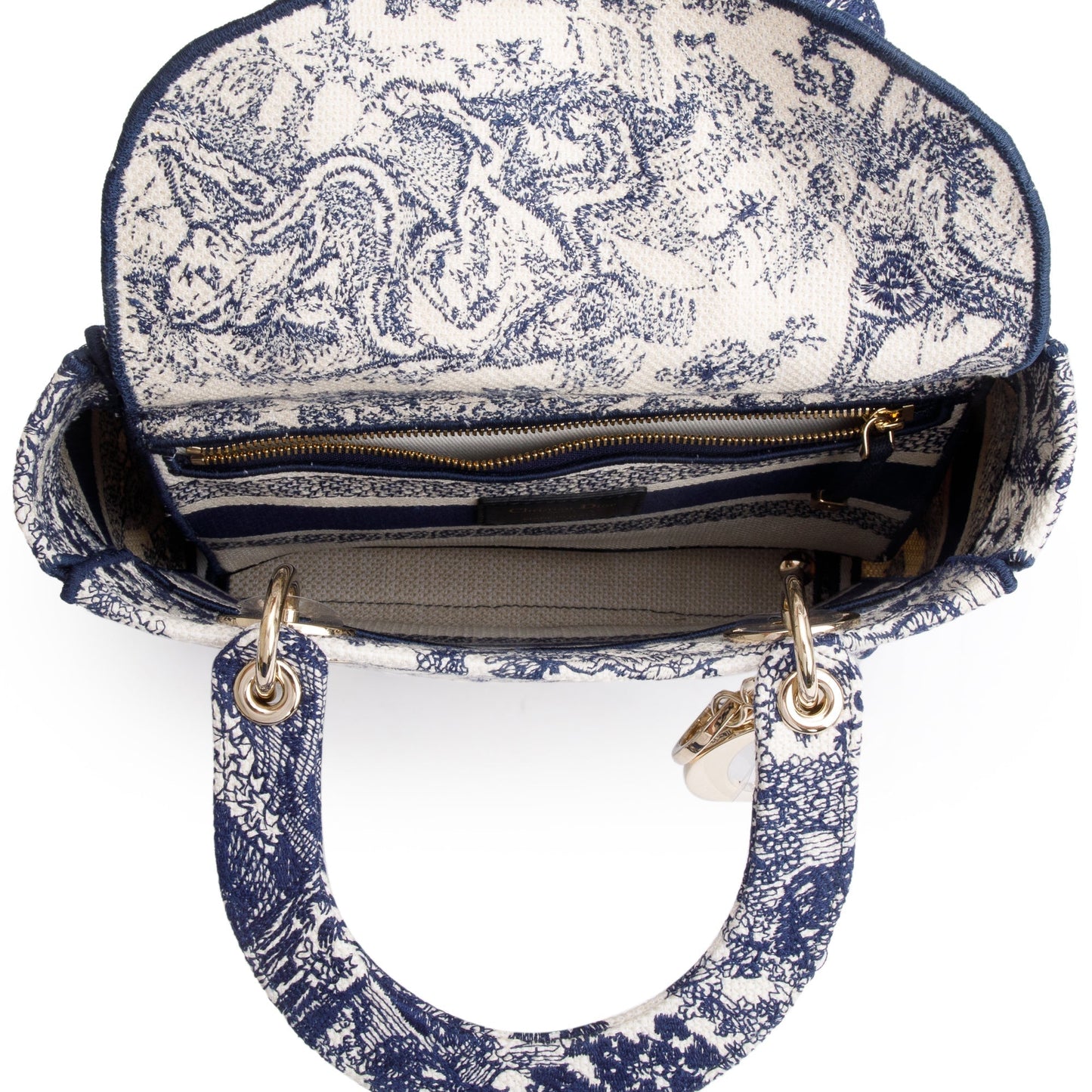 Christian Dior 2022 Blue Toile De Jouy Reverse Embroidery Medium Lady D-Lite Bag