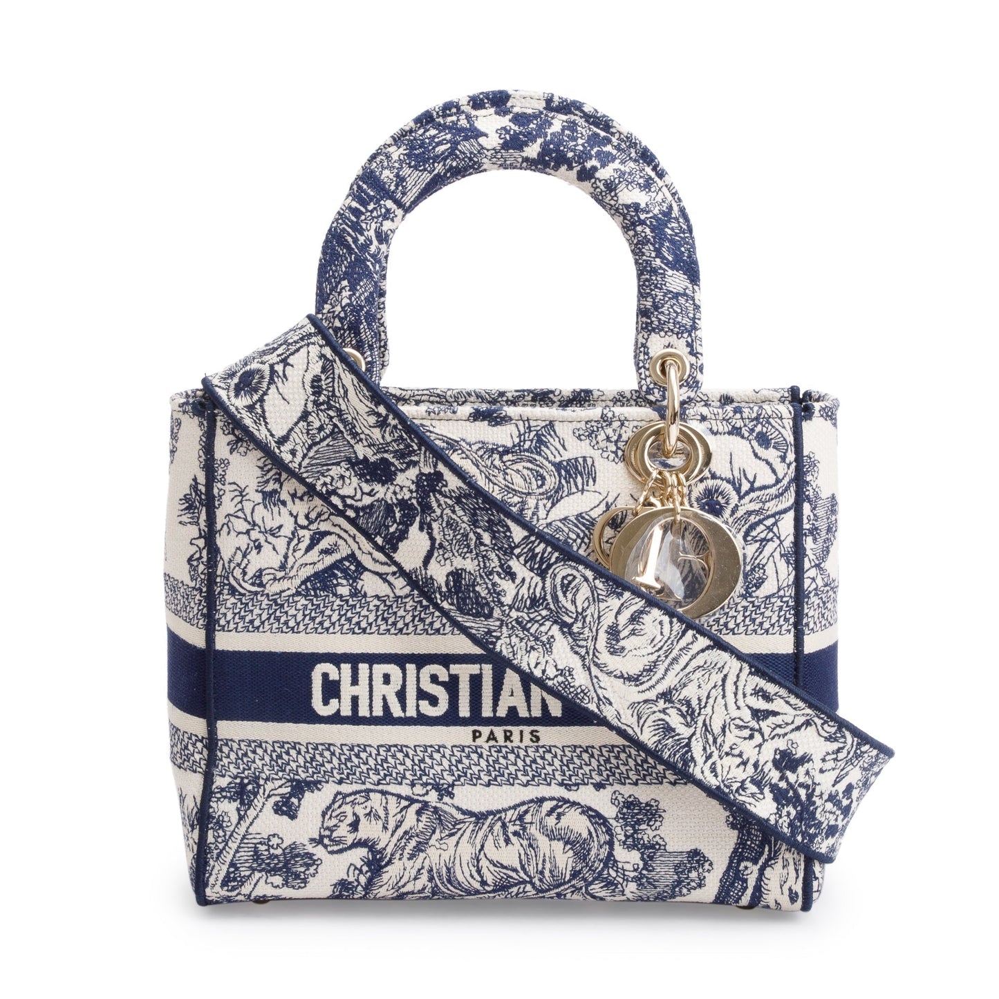 Christian Dior 2022 Blue Toile De Jouy Reverse Embroidery Medium Lady D-Lite Bag