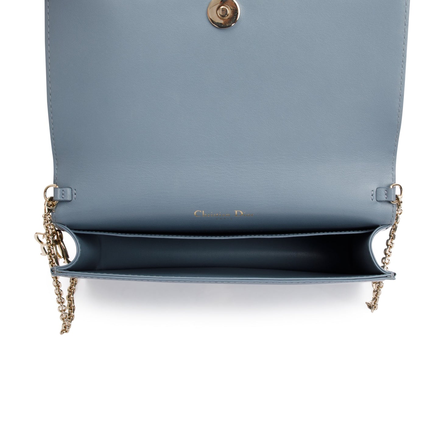 Christian Dior 2022 Cloud Blue Patent Leather Lady Dior Chain Pouch
