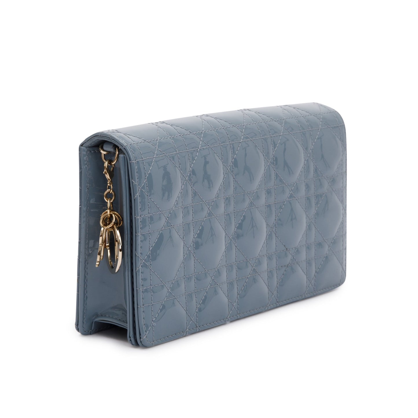 Christian Dior 2022 Cloud Blue Patent Leather Lady Dior Chain Pouch