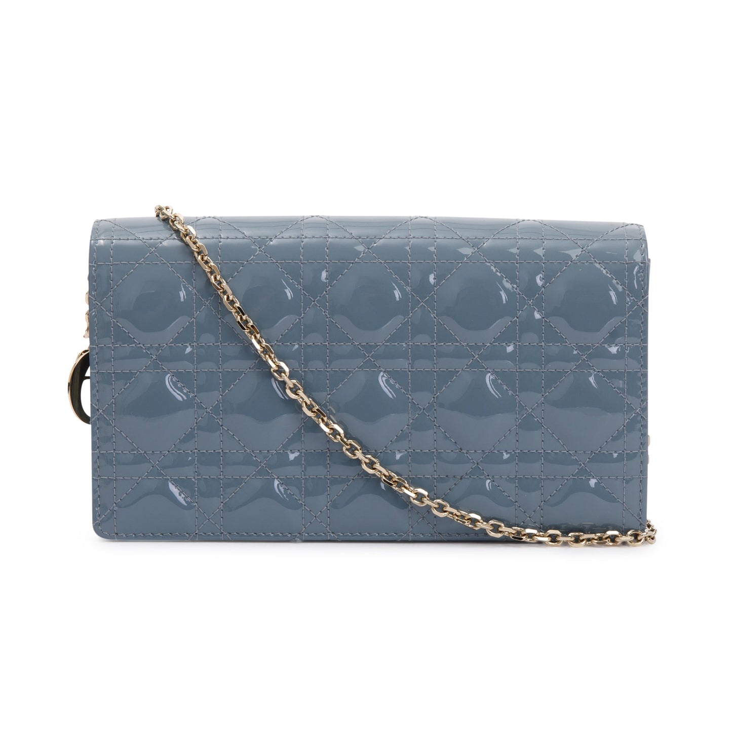 Christian Dior 2022 Cloud Blue Patent Leather Lady Dior Chain Pouch