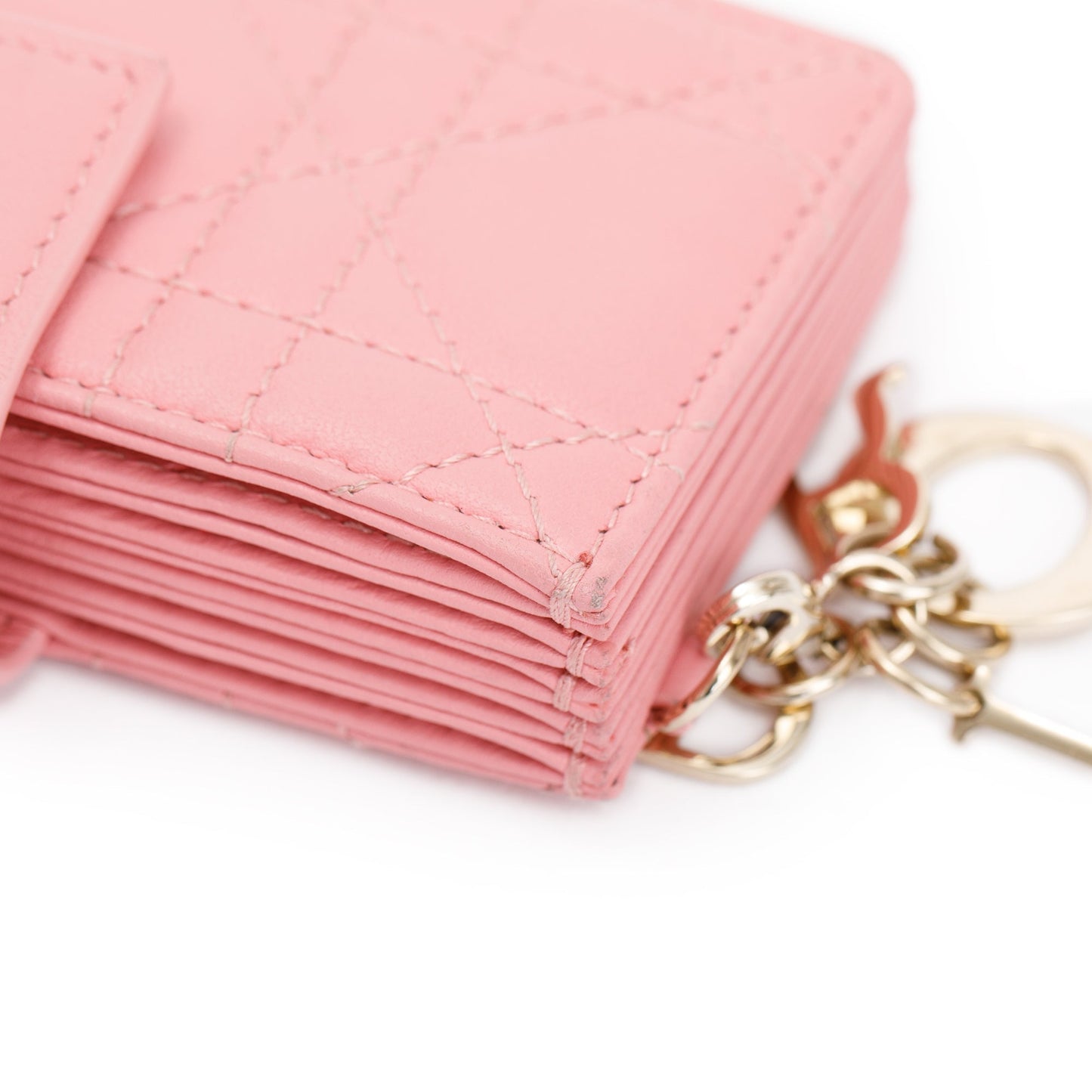 Christian Dior 2023 Pink Cannage Lambskin Leather Lady Dior 5-Gusset Card Holder
