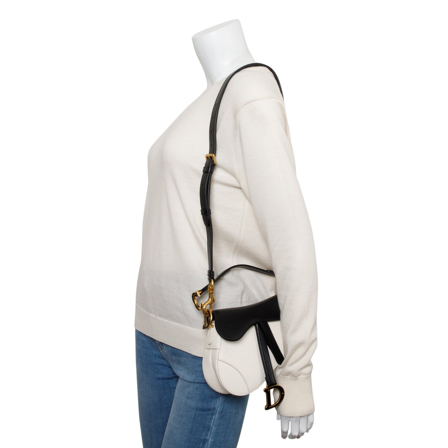 Christian Dior 2024 Black & White Calfskin Leather Mini Saddle Bag