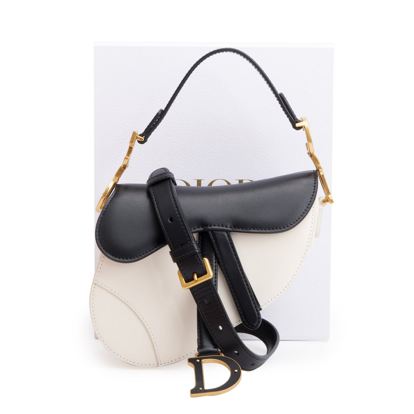 Christian Dior 2024 Black & White Calfskin Leather Mini Saddle Bag