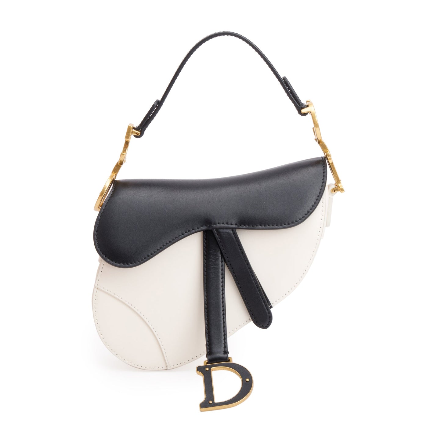 Christian Dior 2024 Black & White Calfskin Leather Mini Saddle Bag