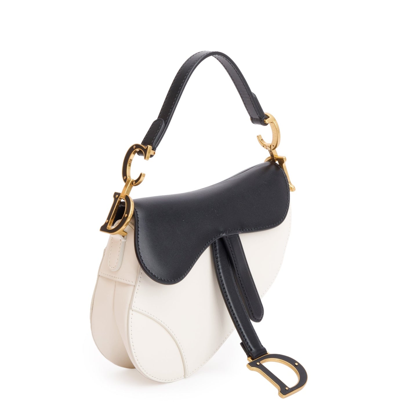 Christian Dior 2024 Black & White Calfskin Leather Mini Saddle Bag