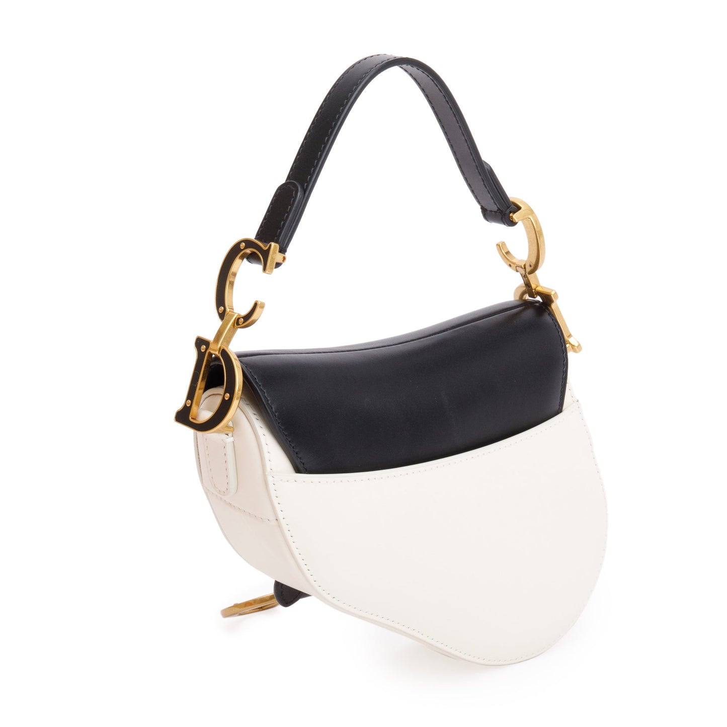 Christian Dior 2024 Black & White Calfskin Leather Mini Saddle Bag
