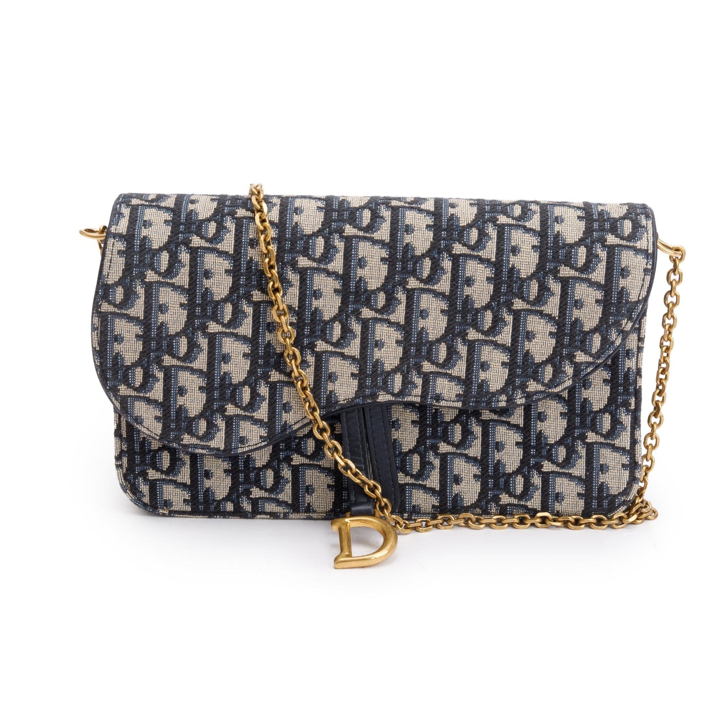 Christian Dior 2024 Oblique Jacquard Saddle Pouch with Chain
