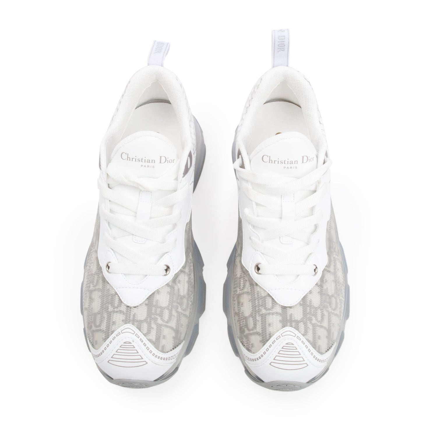 Christian Dior 2024 White/Grey Oblique Canvas and Transparent Rubber Vibe  Sneakers, Size 38.5