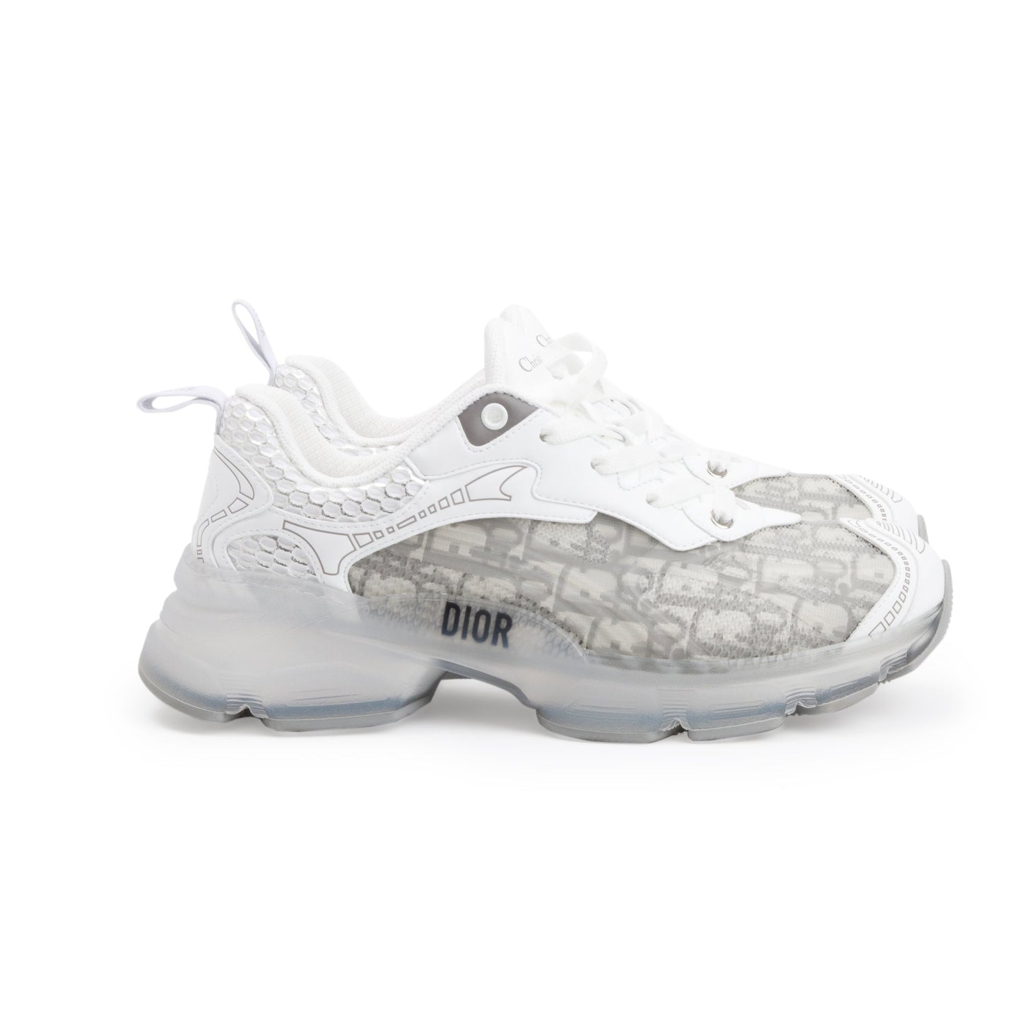 Christian Dior 2024 White/Grey Oblique Canvas and Transparent Rubber Vibe  Sneakers, Size 38.5