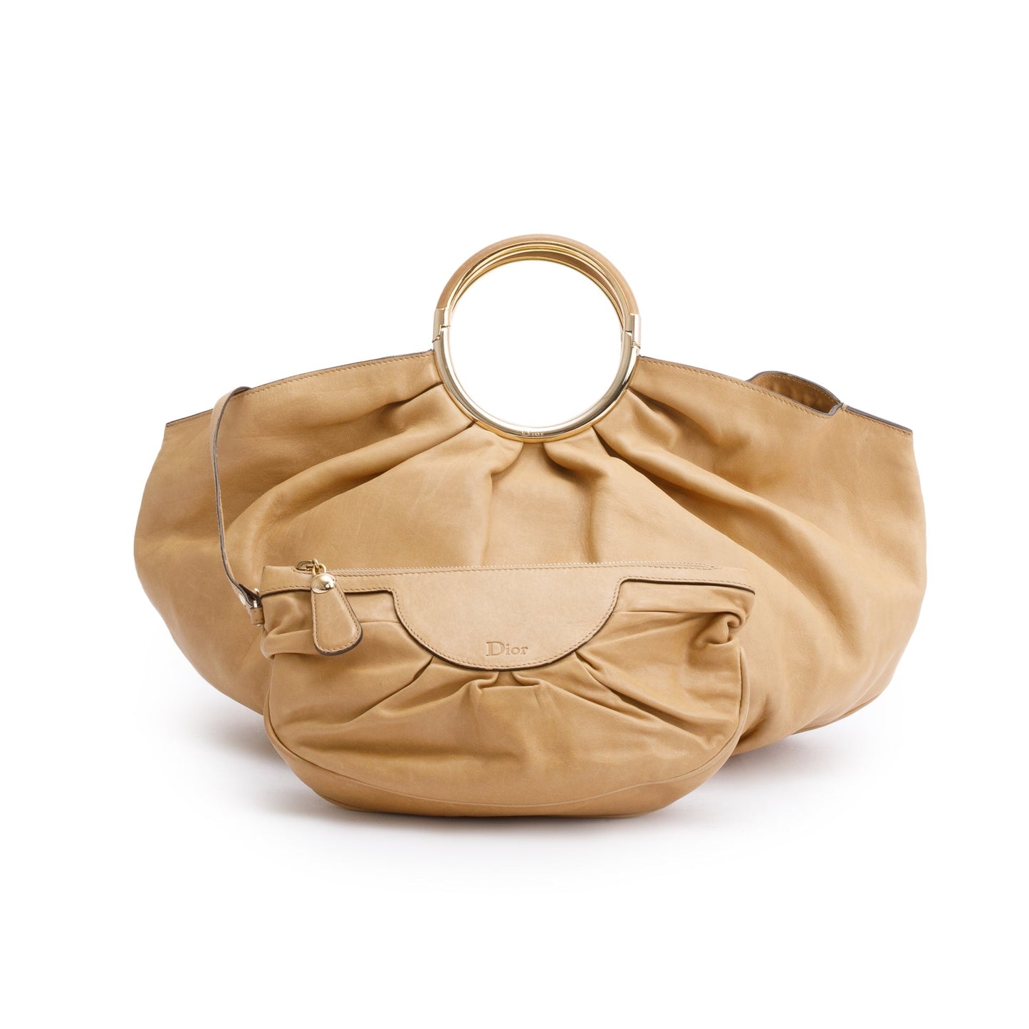 Christian Dior Beige Calfskin Leather Soft Babe Handle Bag