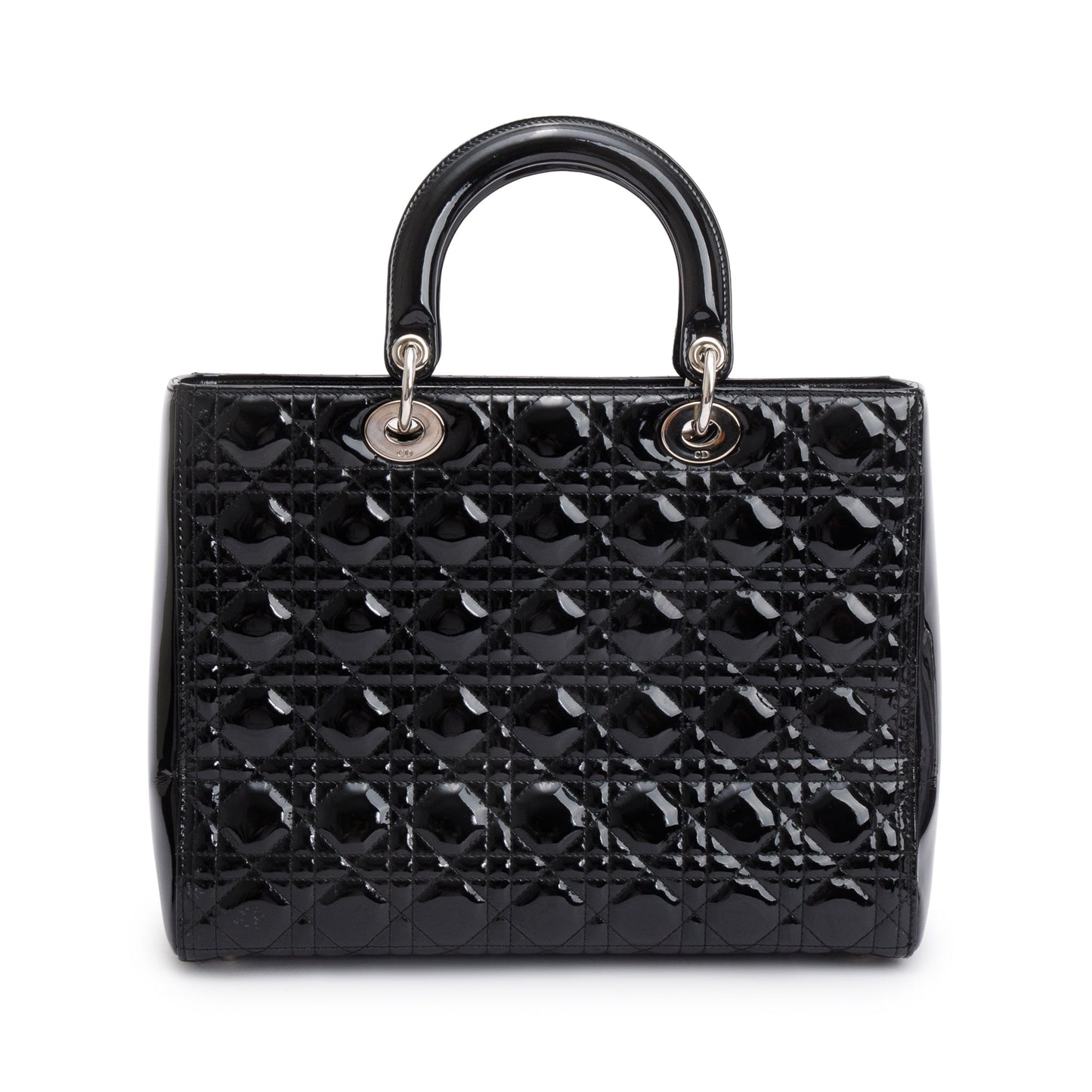 Christian Dior Black Cannage Patent Leather Large Lady Dior Bag
