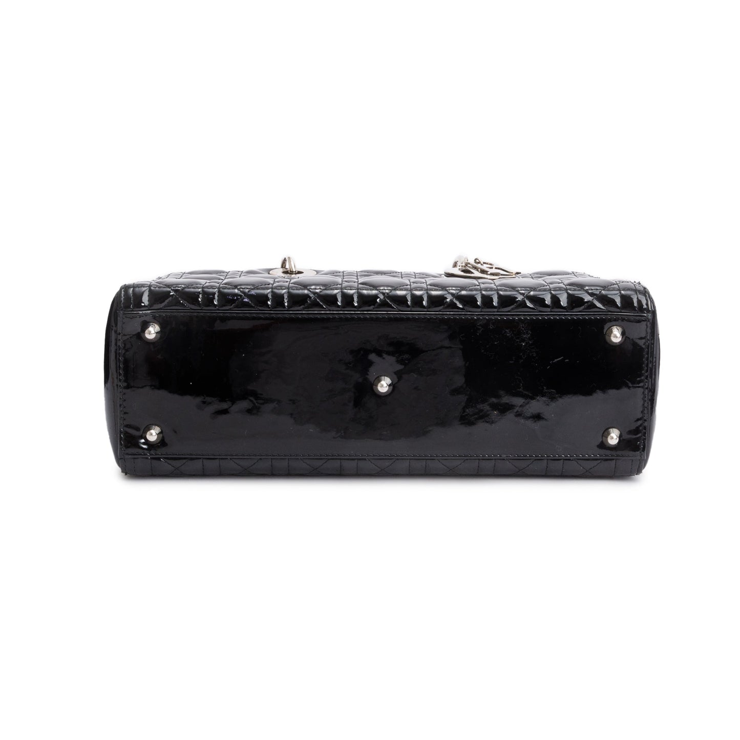 Christian Dior Black Cannage Patent Leather Large Lady Dior Bag